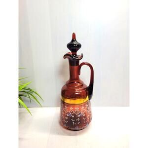 Vintage Amethyst Decanter & Stopper, Hand Painted